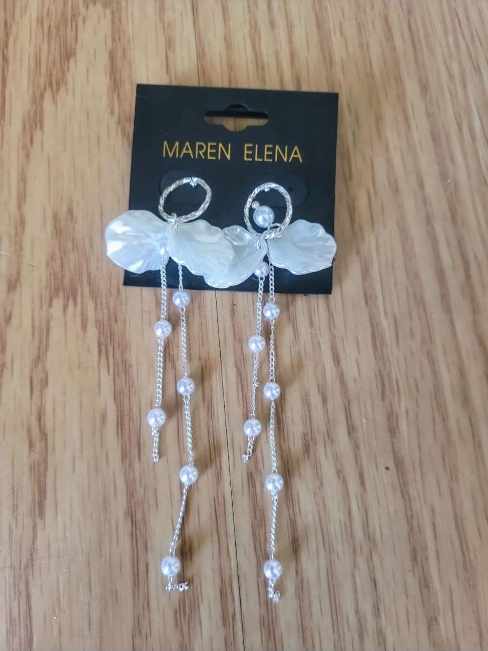 Maren Elena White Pearl Flower Drop Earrings